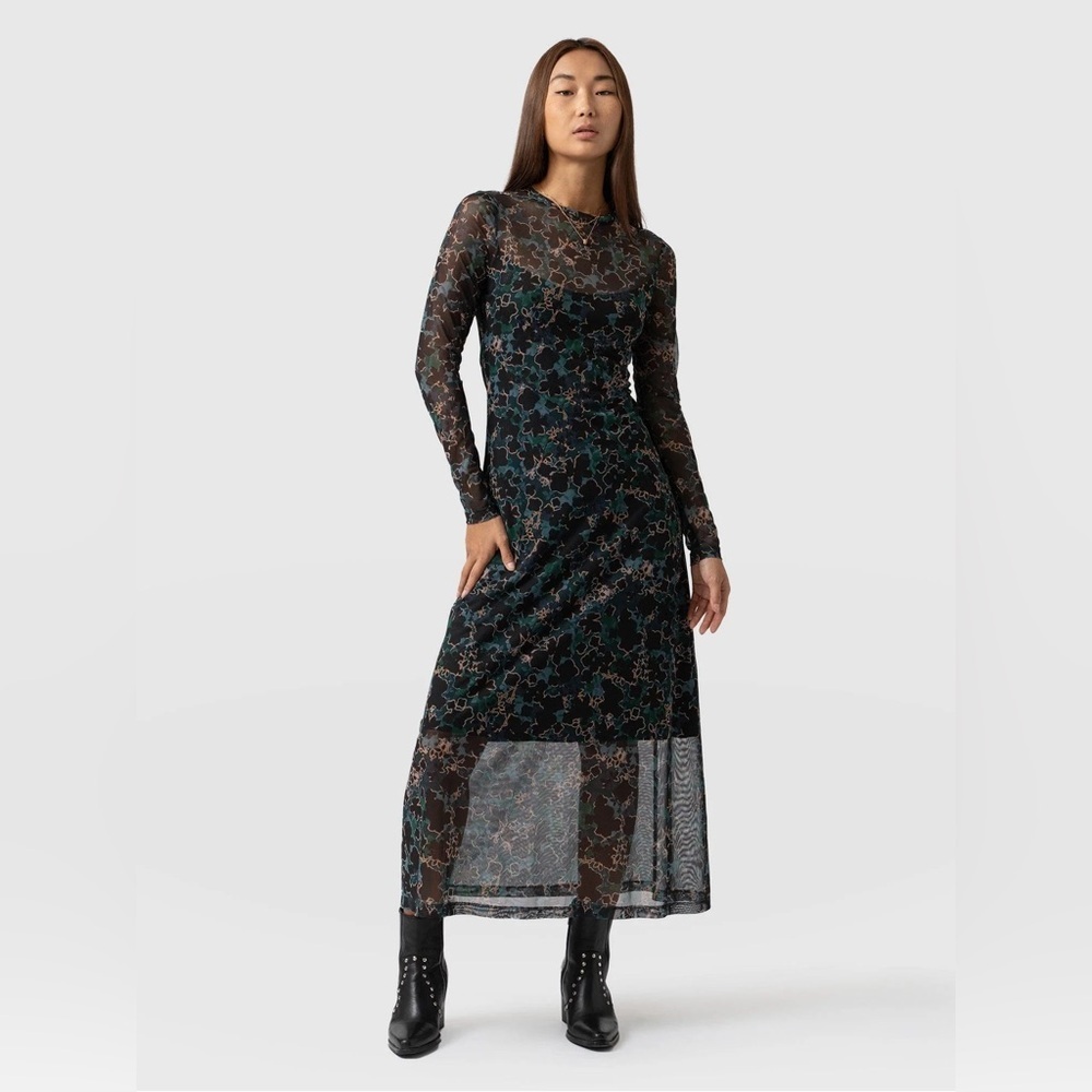 NWT Saint + Sofia Runway Mesh Dress‎ in Green Twilight Floral Size US12